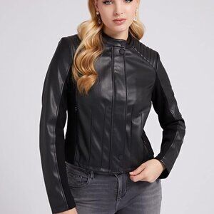GUESS NWOT Fiammetta Faux Leather Jet Black Jacket Size XL
